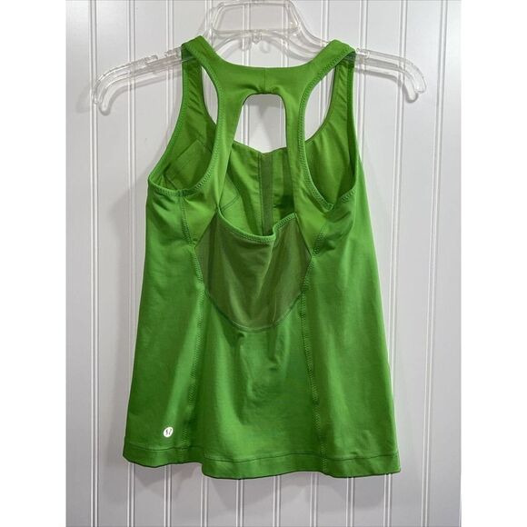 Lululemon VGUC Run Pace Tank Frond Lime Green Size 6 Shelf Bra Mesh Details - Picture 4 of 7